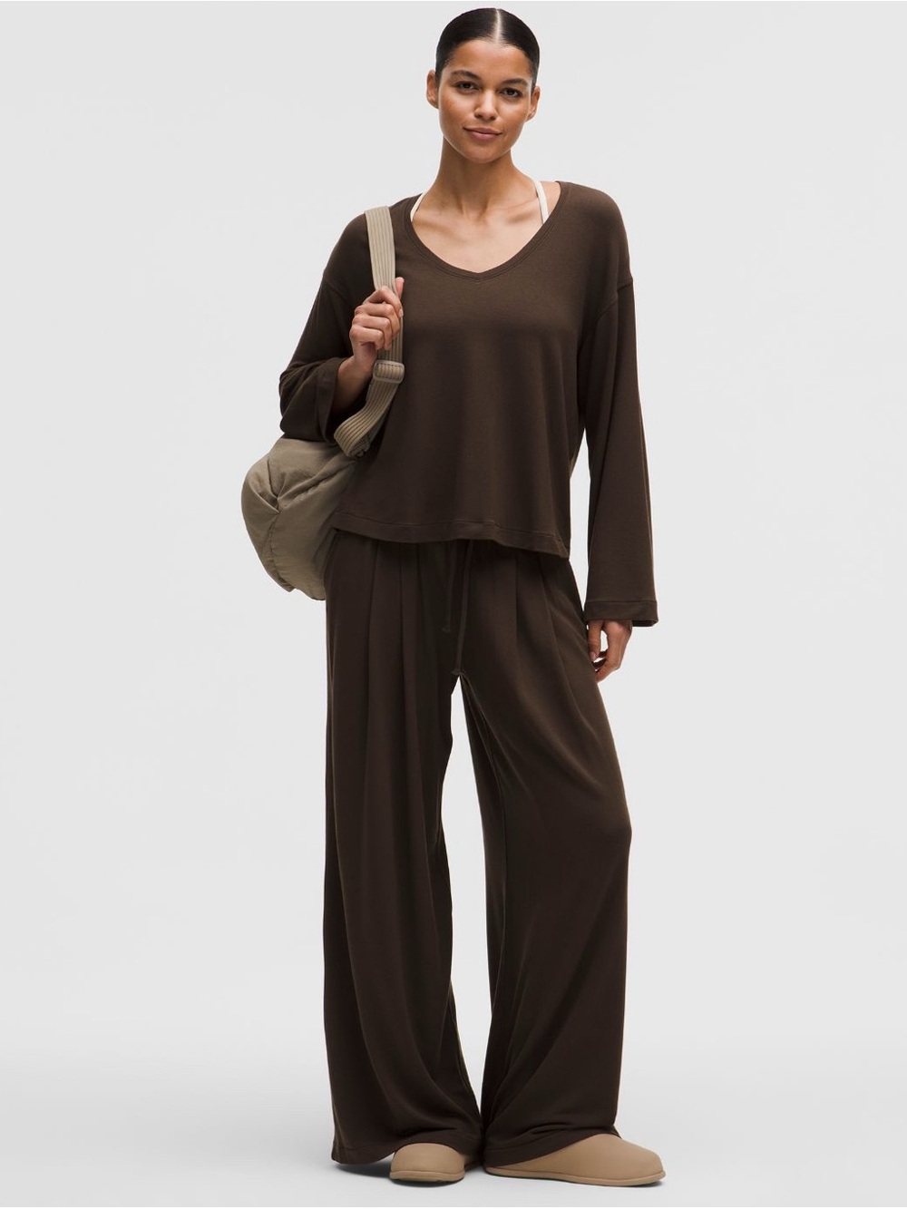 LULULEMON BE CALM V NECK BELL SLEEVE  shirt ( Chestnut Brown )